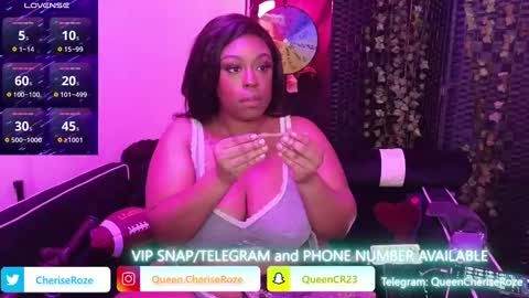 Snapshot of queencroze chatting on February 9, 11:15 pm Queen Cherise Roze online show from February 9, 11:15 pm